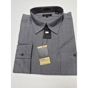 Cotton Reel Dress Shirt Mens XL Silver Herringbone Convertible Cuff Long Sleeve